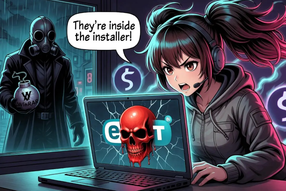 Момиче от украйна, офис служител, инсталира фалшив ESET антивирус, който заразява служебният й компютър