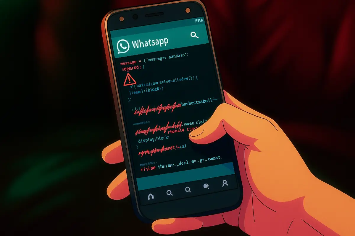 потребител държи смартфон с отворено WhatsApp приложение